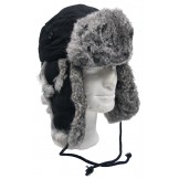 Меховая зимняя шапка, черная, из серого меха кролика
