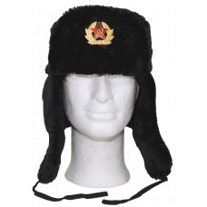 Русская зимняя меховая шапка, черная, с значком