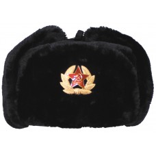 Русская зимняя меховая шапка, черная, с значком